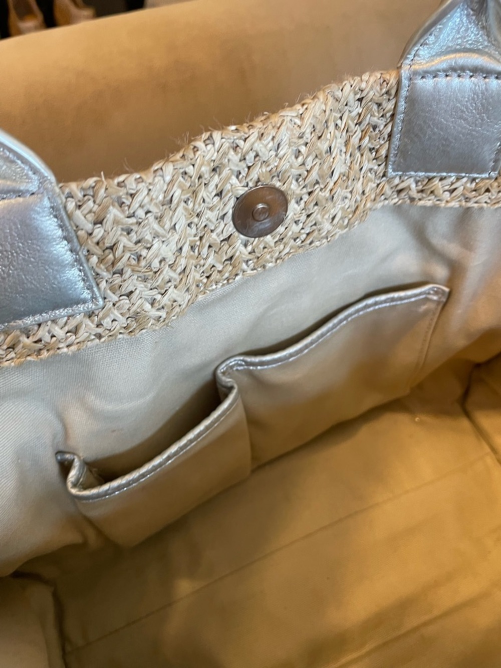 Tory Burch Straw Tote with Metallic silverTrim - Picture 6 of 9